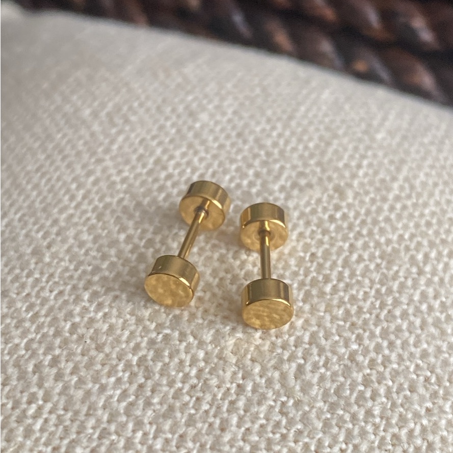 Gold Tone Mini Barbell Stud Earrings